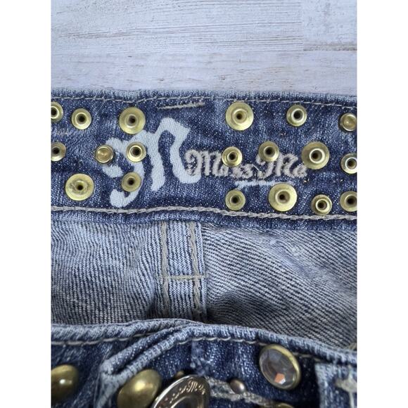 Womens Miss Me JP4288 Embellished Silver Studs Low Rise Jeans 29 x 30 Raw Hem - Picture 6 of 12